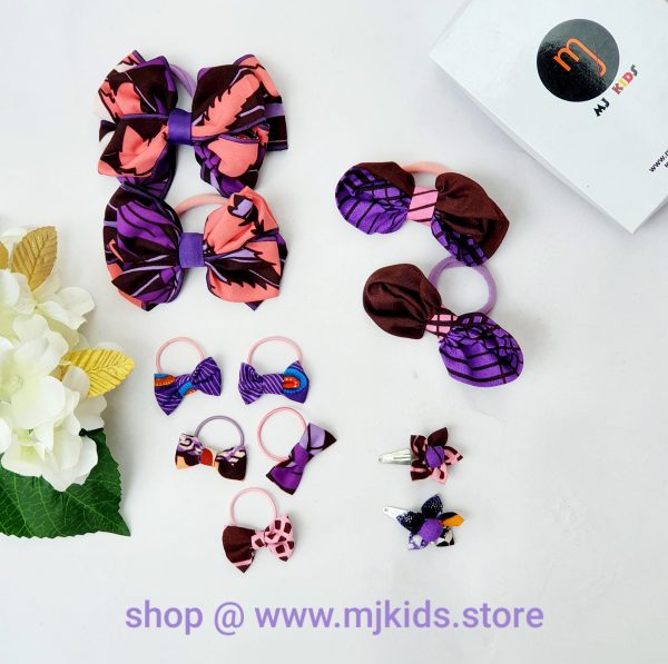 MJ Kids purple ankara hair bow box