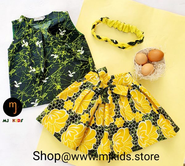 2 piece girl ankara yellow-green skirt and top