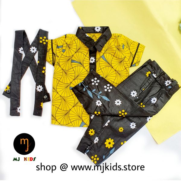 3 piece boy ankara set of shirt, pant and suspenders