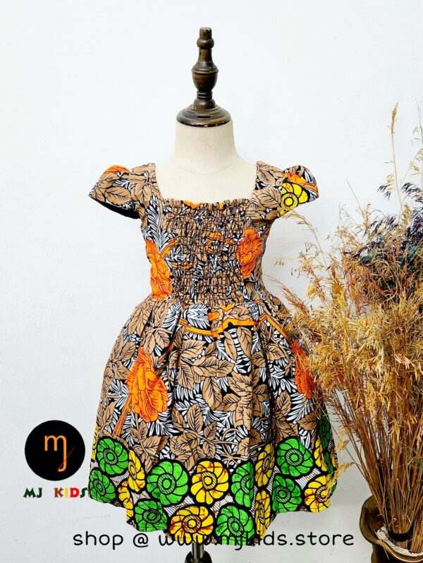 Pumpkin floral African print dress