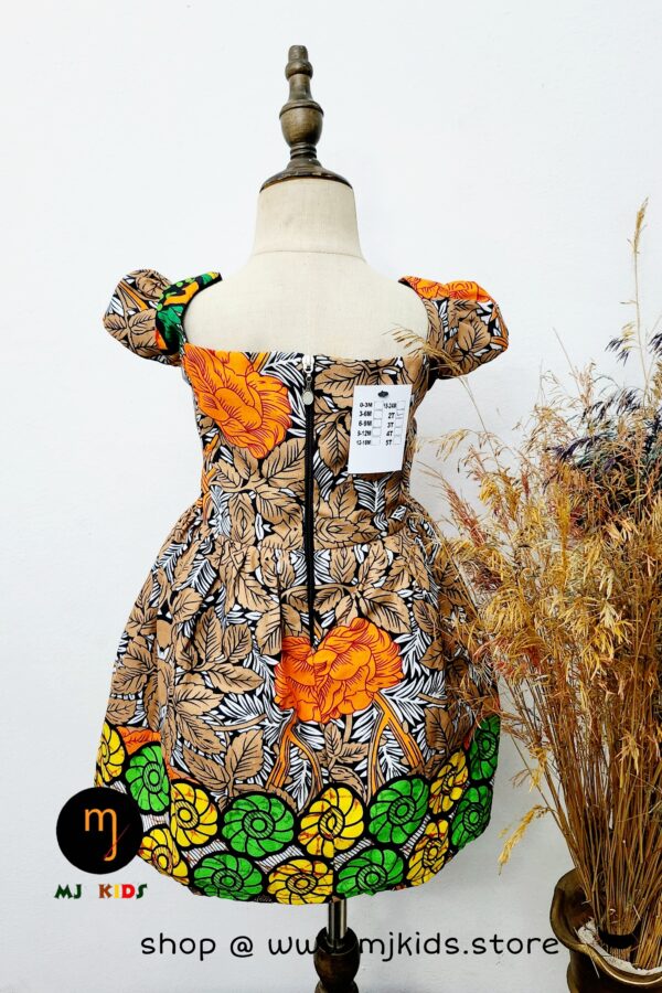 Pumpkin floral African print dress